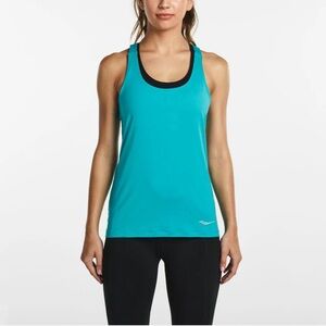 Saucony Strider Tank Women's Small Teal Strappy Racerback Running Athletic Top